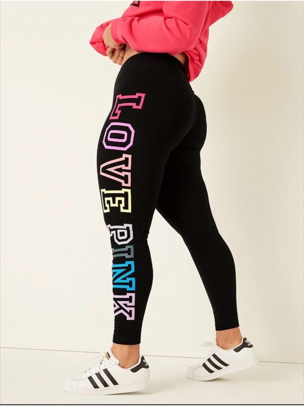 VS PINK 💕LOVE PINK 🌈RAINBOW Lettering -Black Logo Leggings